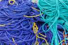Colored rope on dock at Fishermans Cove, Eastern Passage, Nova Scotia, Canada. Art Print